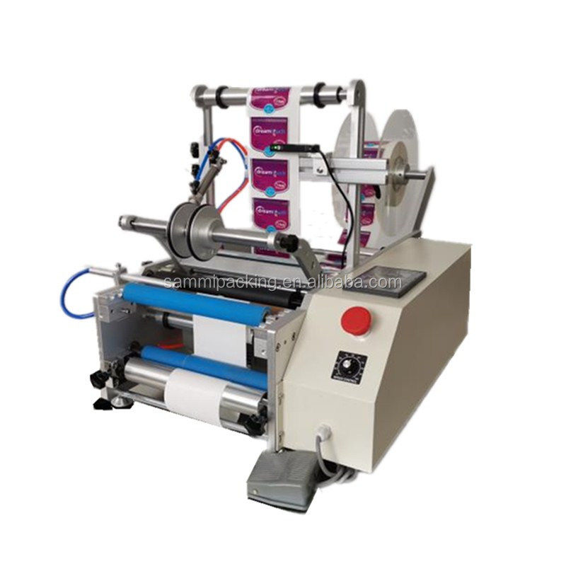 آلة لصق الملصقات على زجاجات زجاجية سعة 10 مل شبه أوتوماتيكية، ملصق على جانب واحد/جانبين، زجاجة مستديرة