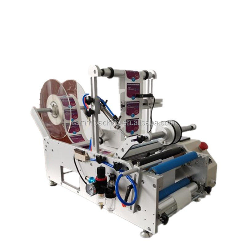 آلة لصق الملصقات على زجاجات زجاجية سعة 10 مل شبه أوتوماتيكية، ملصق على جانب واحد/جانبين، زجاجة مستديرة