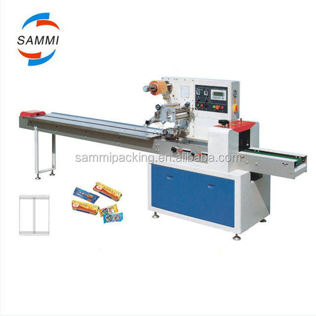 آلة تغليف الوسائد الأفقية متعددة الوظائف، بسكويت، لوح شوكولاتة، مشروبات، الوظيفة الرئيسية: التشكيل، التعبئة، الختم، المحرك القاطع