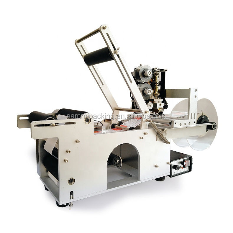 آلة لصق الملصقات شبه الأوتوماتيكية MT-50D عالية الجودة للزجاجات/المرطبانات المستديرة مع طابعة كود حراري