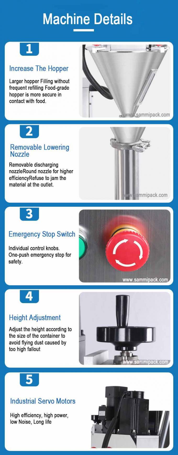 آلة تعبئة المسحوق شبه الأوتوماتيكية التي تعمل بالكهرباء للزجاجات والأكياس والحليب ومستحضرات التجميل والكيماويات والوزن والجرعات اللولبية 8